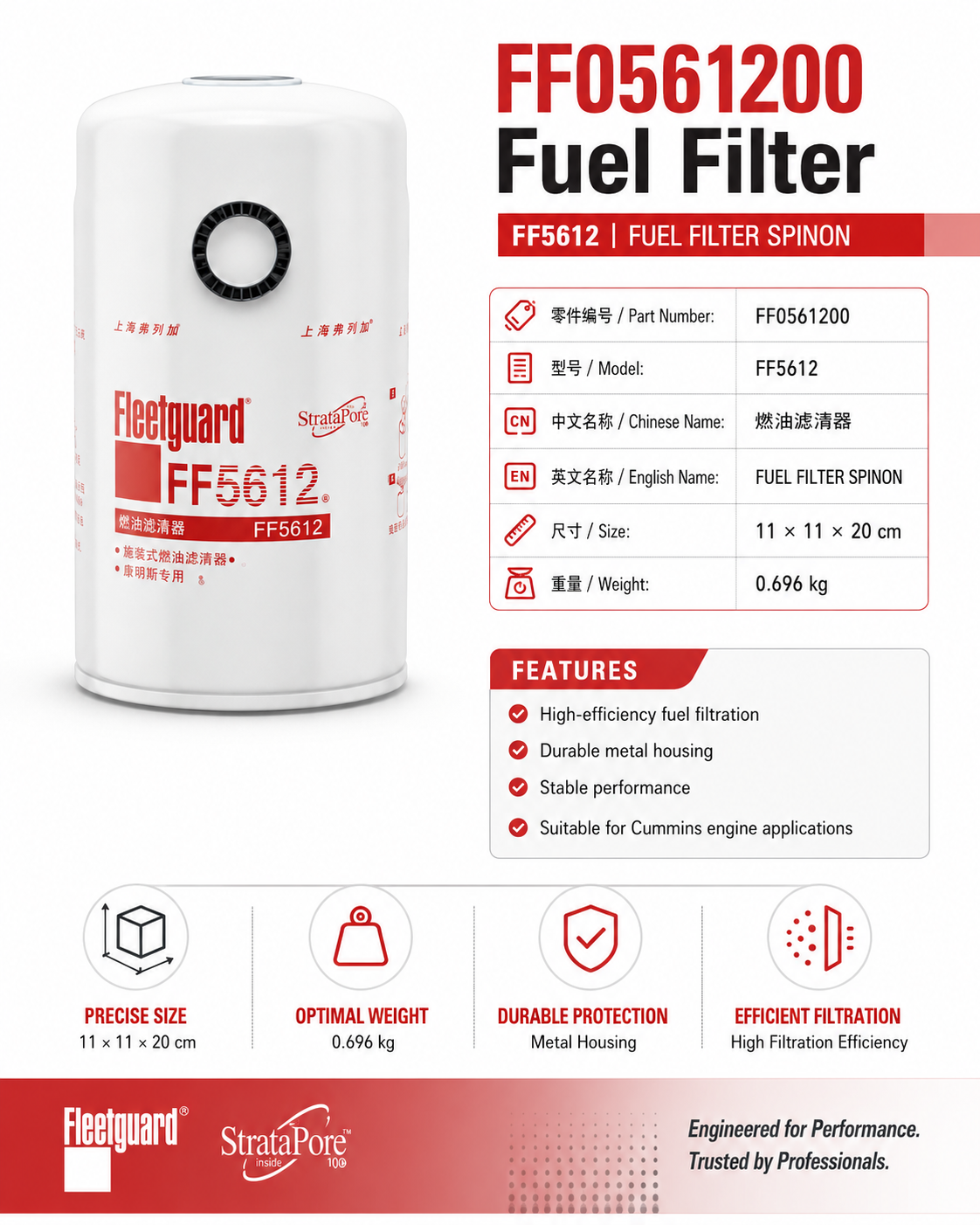 FF5612 Fuel Filter for Cummins Diesel Engine Parts